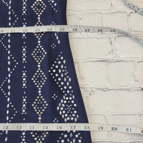 WHITE HOUSE BLACK MARKET Embellished Rhinestone Grommet Pattern Dress Blue XS - Picture 6 of 14